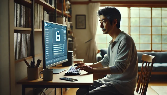パパ活で個人情報などバレない様にPCのセキュリティを上げる男性
