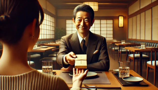 パパ活のお手当てを封筒に入れて渡す男性