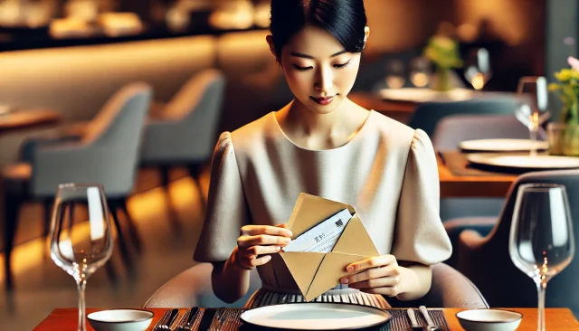 封筒を開けてお手当てを確認するパパ活女子