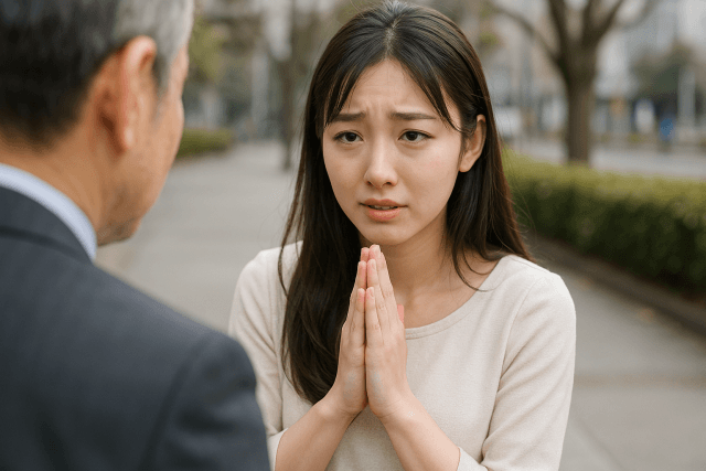 謝罪するパパ活女子