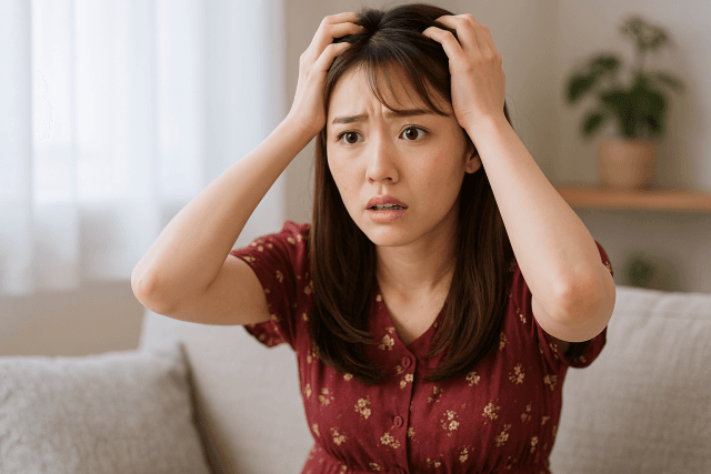 頭を抱えて悩むパパ活女子