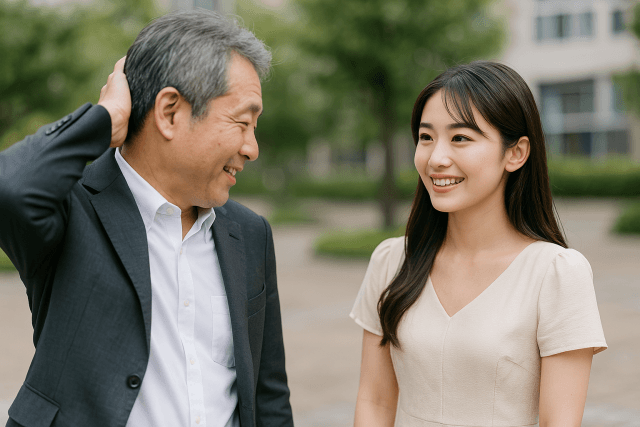 待ち合わせに遅刻する男性を笑顔で許すパパ活女子