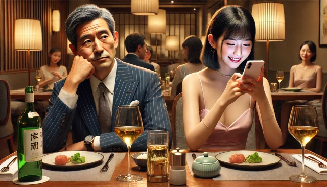 デート中にずっとスマホを見るパパ活の地雷女子