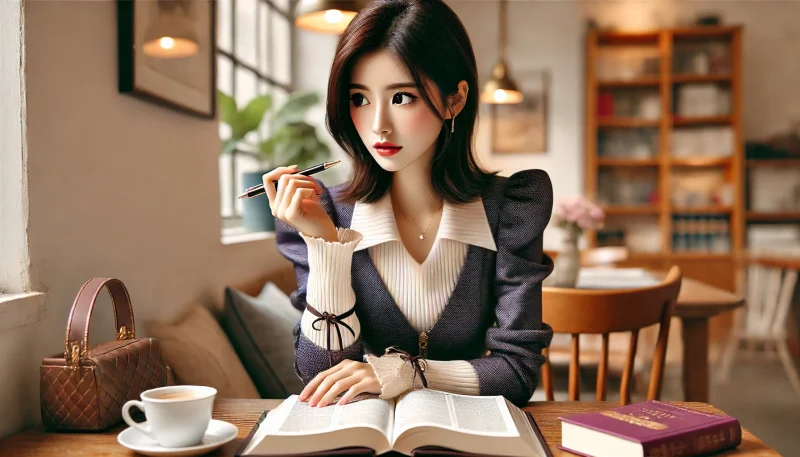 辞書で勉強するパパ活女子