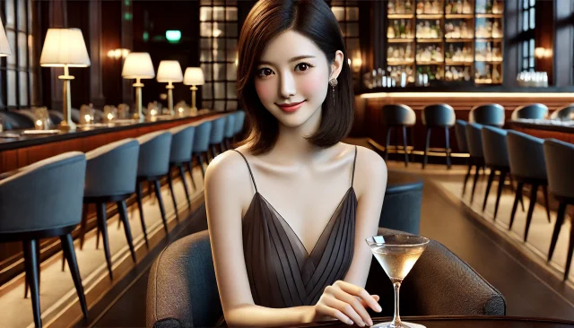 ホテルのラウンジバーでパパ活の顔合わせでお酒を飲む