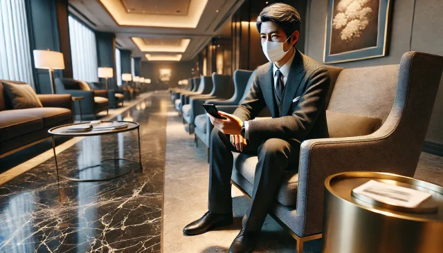パパ活の顔合わせでマスクを着けて待ち合わせ場所にいる男性