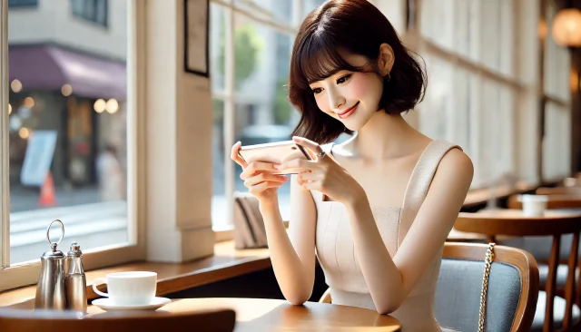 パパ活相手に返信している女性