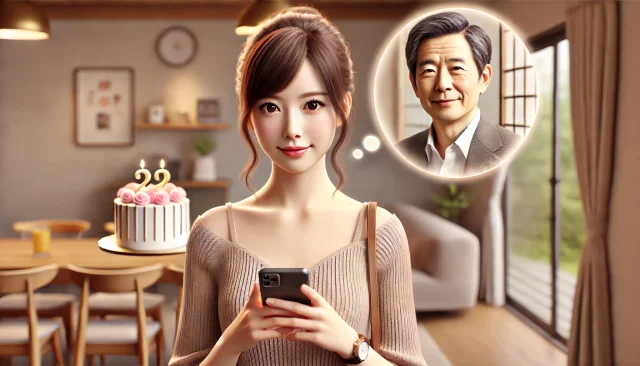 パパ活で男性の誕生日にメッセージを送る女性