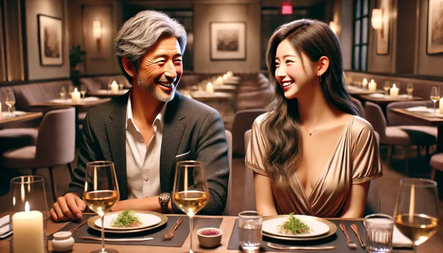 パパ活で楽しく食事デートをする男女