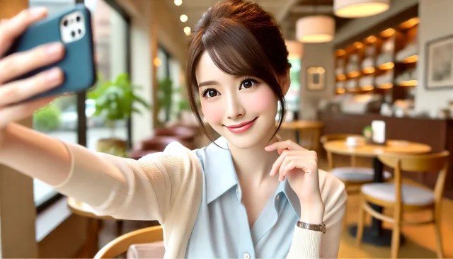 パパ活のプロフィール用の顔写真を自撮りする女子学生