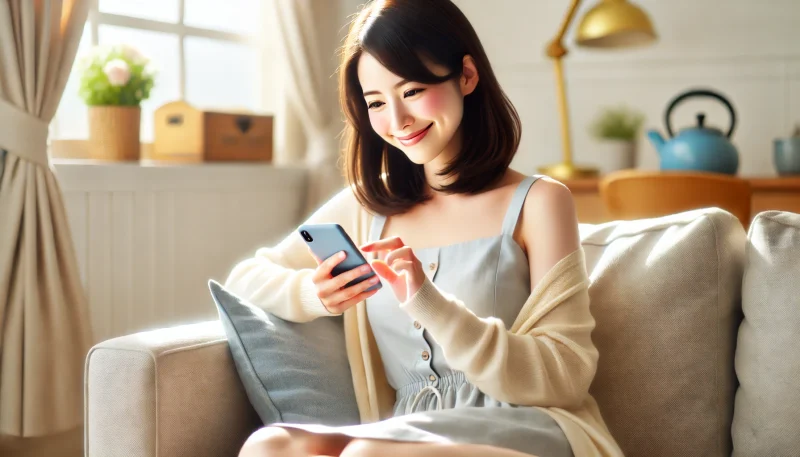 ワクワクメールでパパ活相手とメッセージ交換する女性